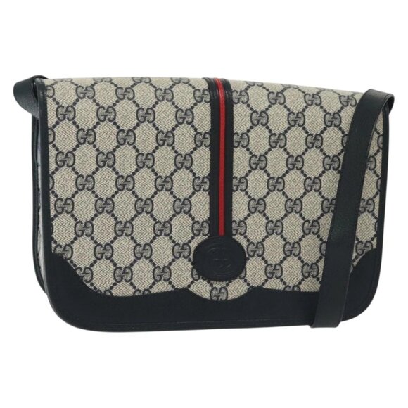 GUCCI GG Supreme Sherry Line Shoulder Bag PVC Navy Gold 001 113 0551 Auth SW1462 - Picture 2 of 16